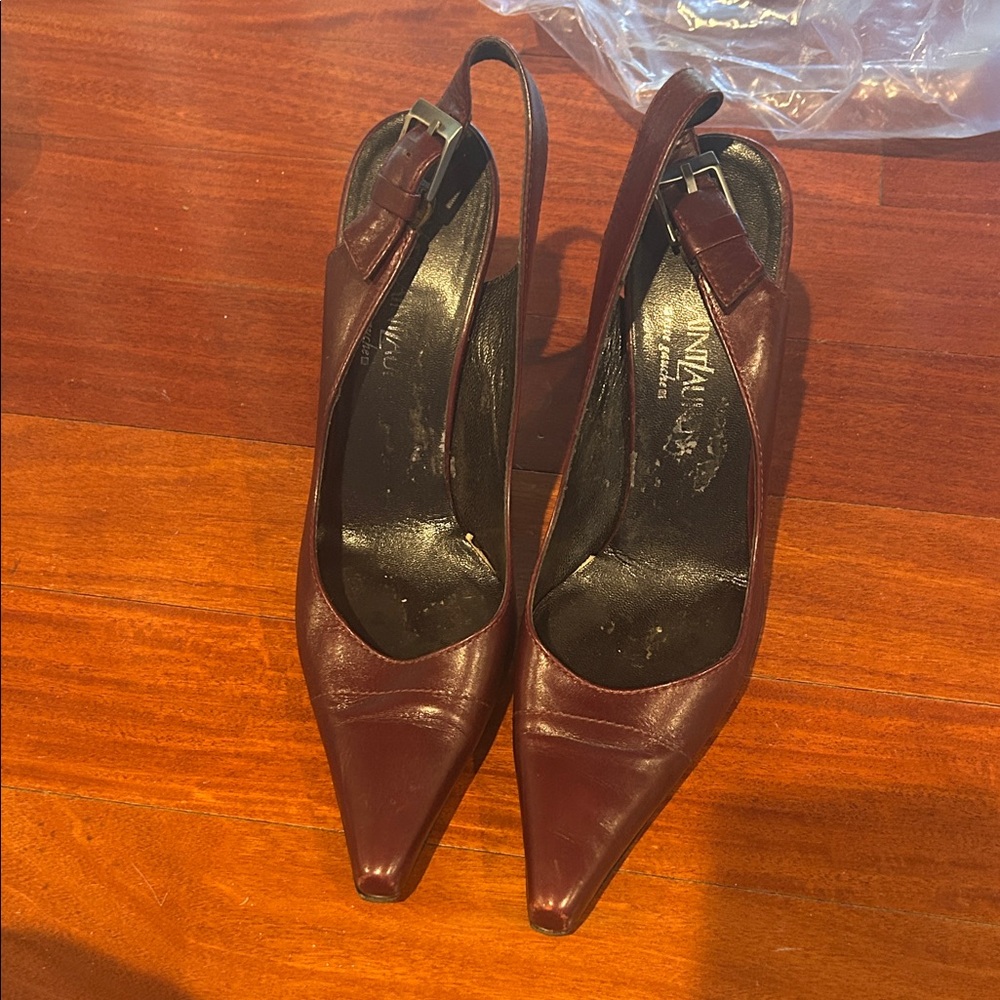 YSL Women's Dark Red Slingback Heels Vintage